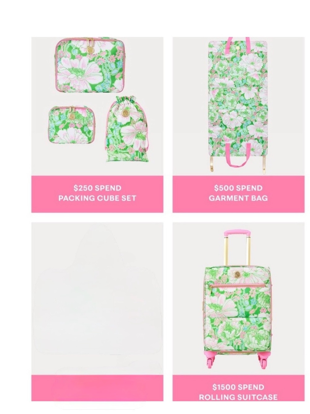 Lilly Pulitzer Green and Pink Travel Bag Set